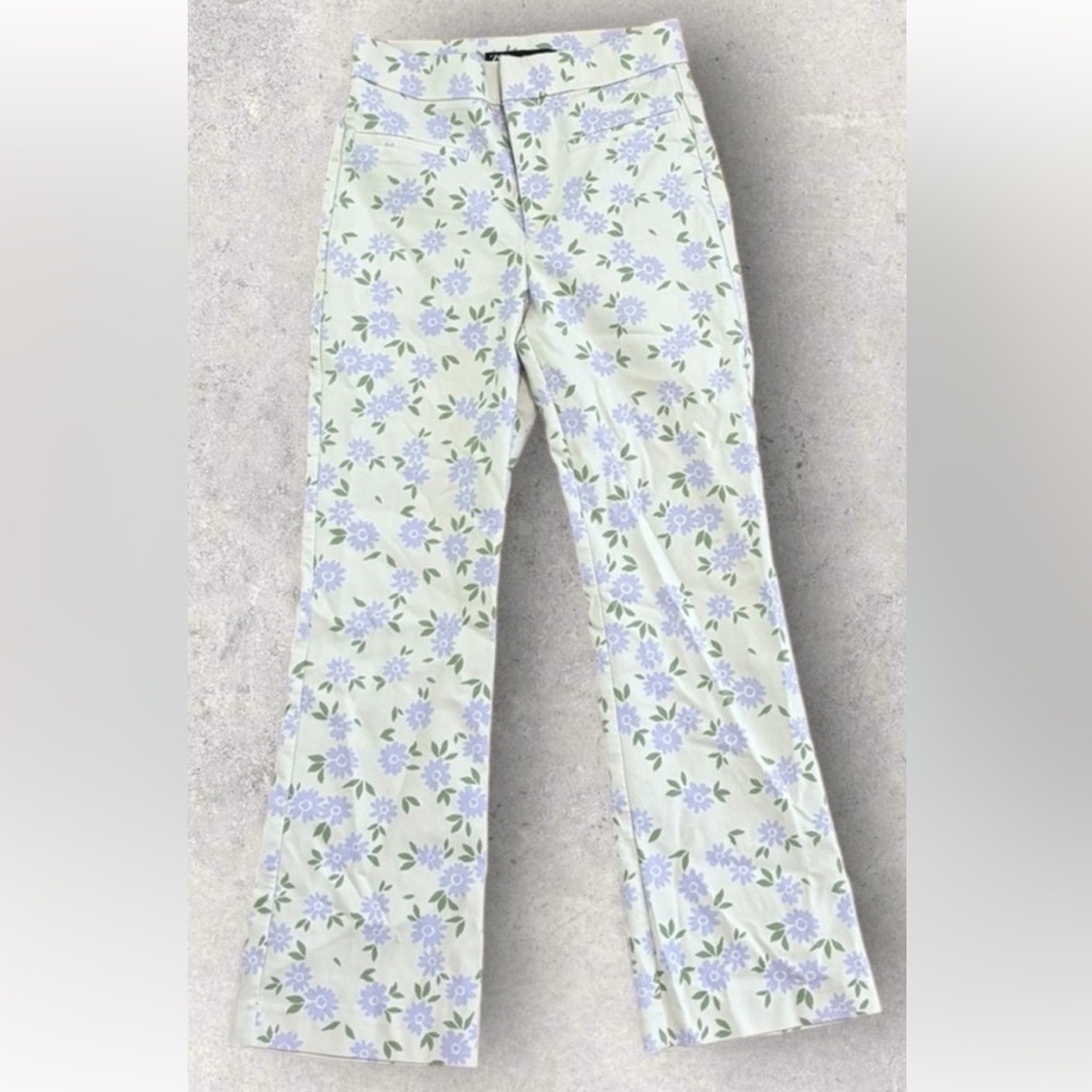 Zara Cream Pants with Lavender Floral and Green Leaf Print